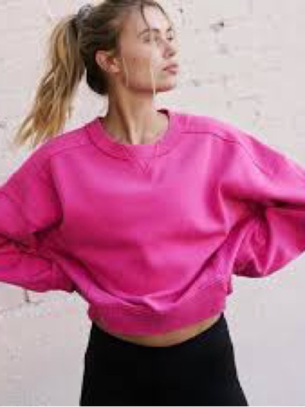 Free People Bright Pink Cropped Crewneck Sweatshirt